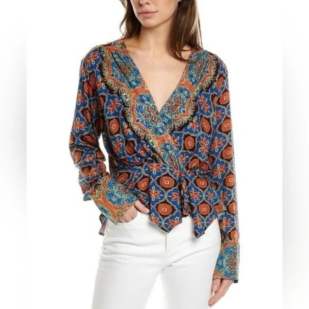 Free People Falling For You Floral Print Long Sleeve Peplum Top